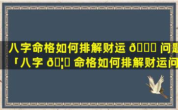 八字命格如何排解财运 🐟 问题「八字 🦋 命格如何排解财运问题视频」